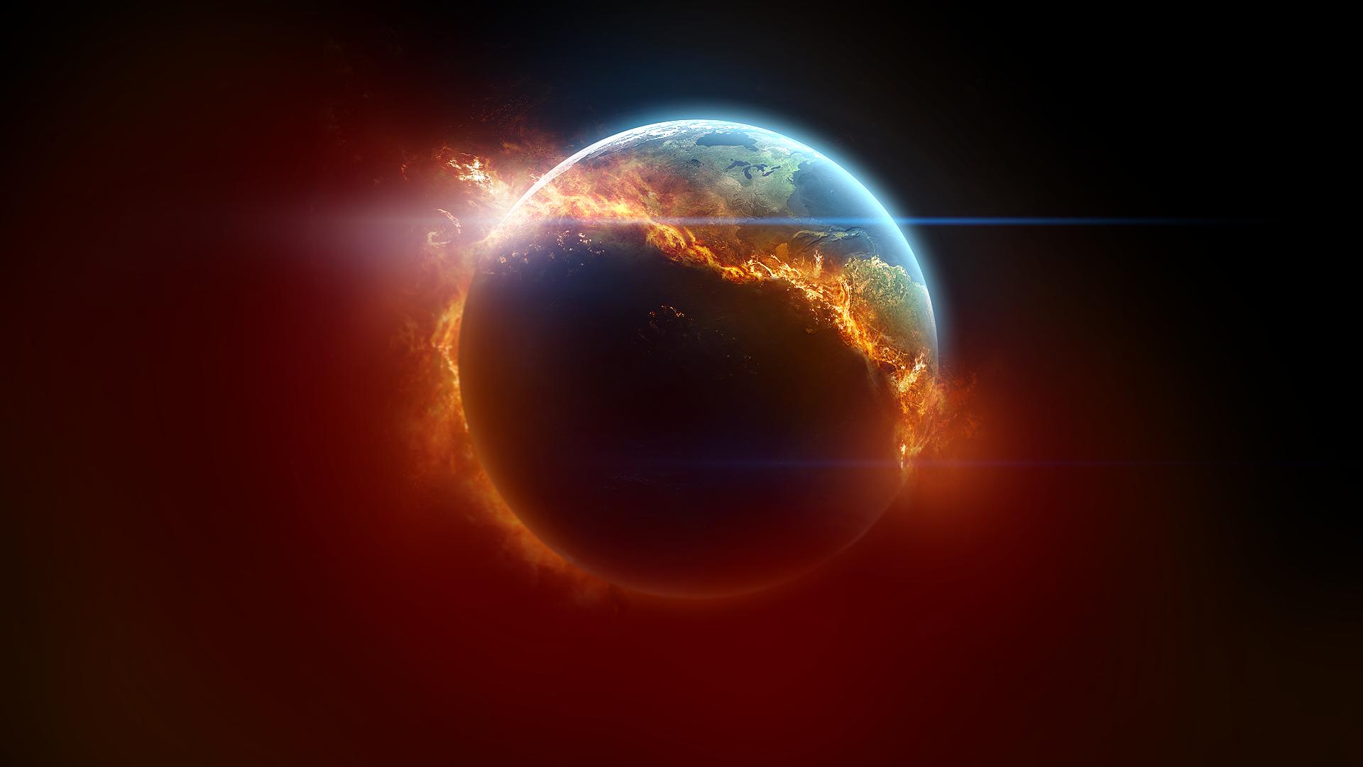 53010 3d space scene burning earth