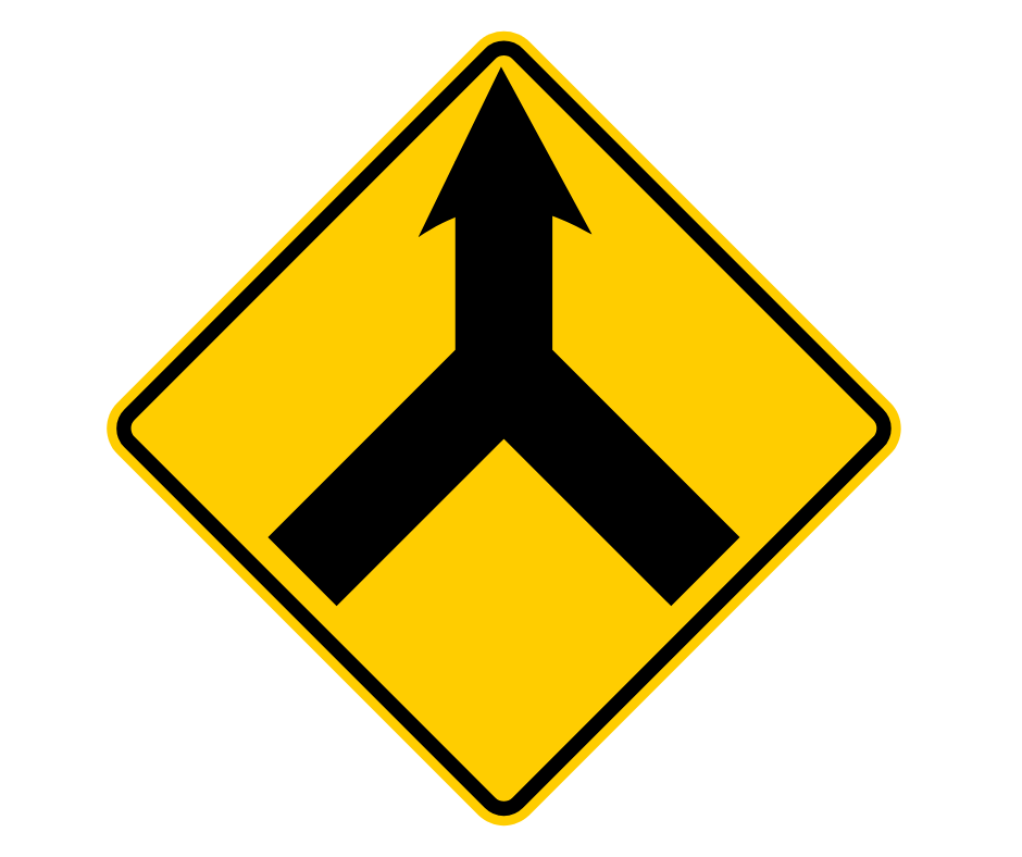 Picture of road sign showing 2 roads come together