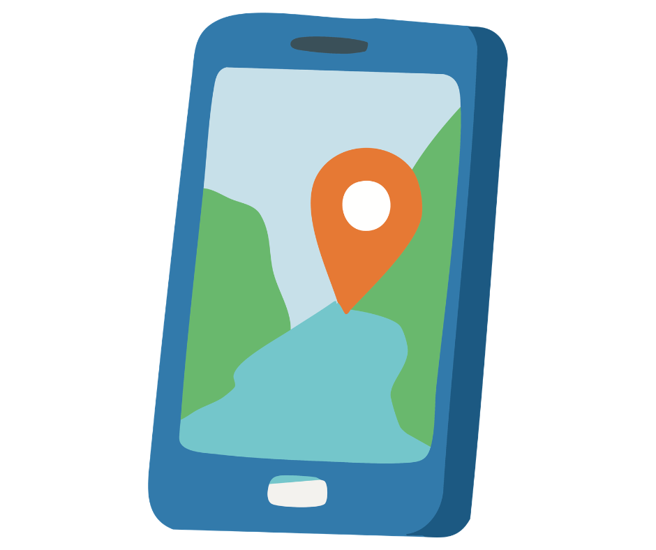 Picture of a mobile phone with the map program open