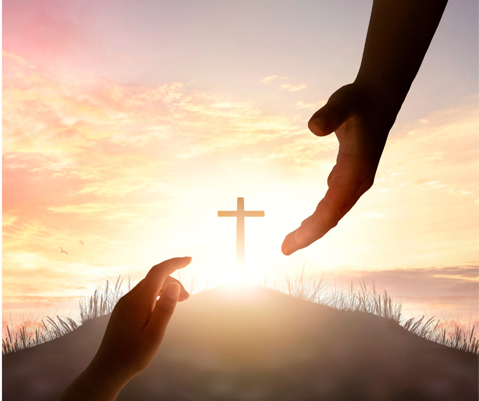 Picture of the hand of God coming down to touch our hand